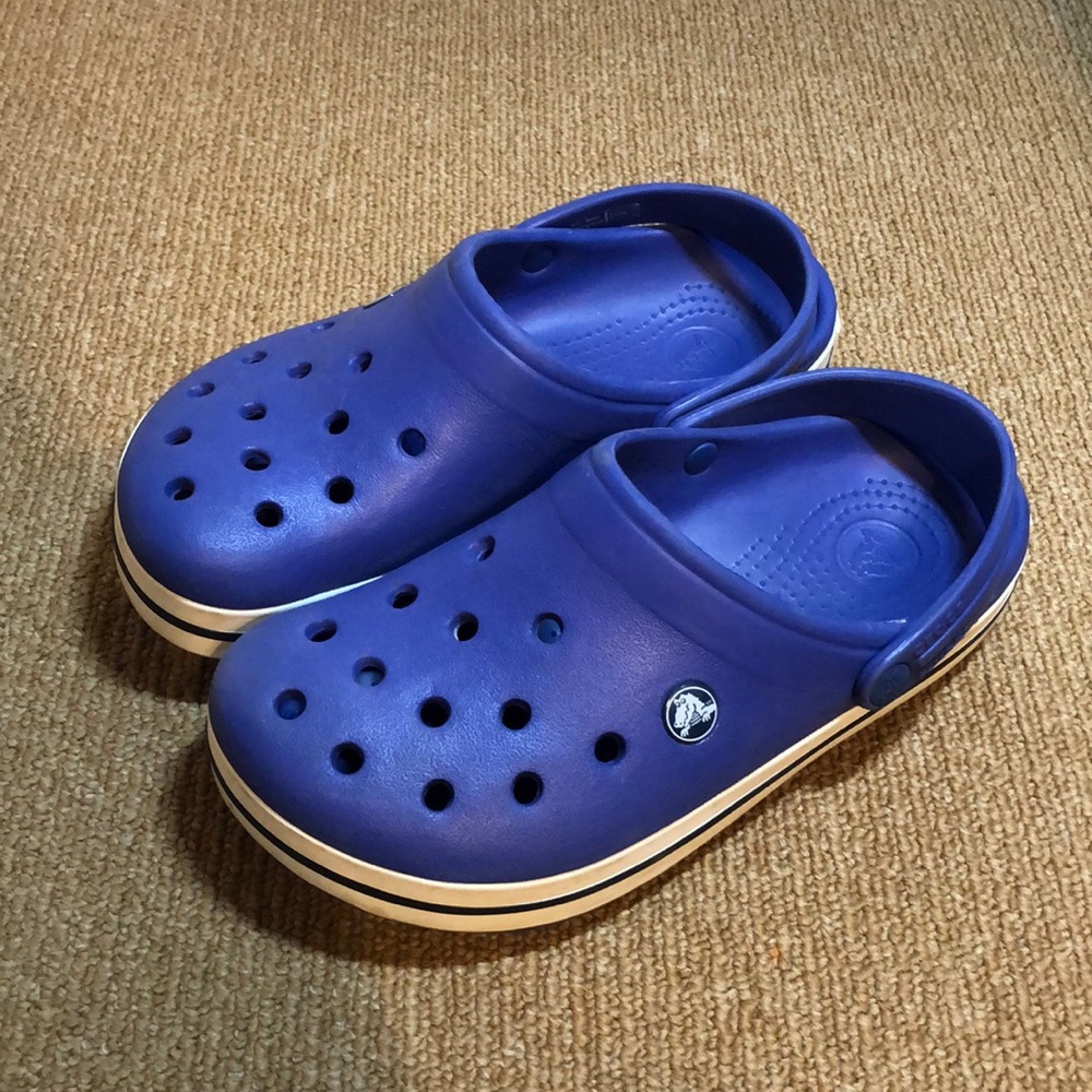 CROCS blue with a white stripe